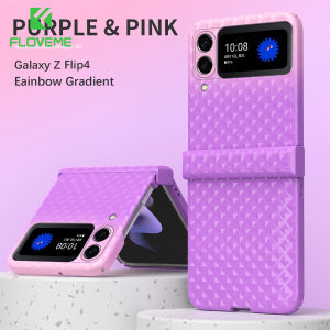 FLOVEME Rainbow Gradient Phone Case For Samsung Galaxy Z Flip 4 Flip 3 5G 3D Diamond Grids Hard Plastic Hinge Full Protection Back Cover For Galaxy Z Flip 4 Flip 3