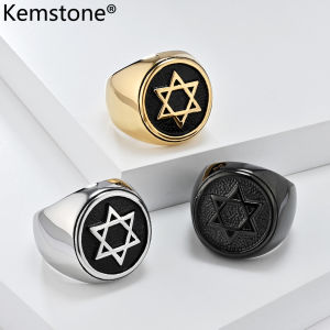 Kemstone Retro Hexagonal Stainless Steel Ring Mens Solomon Seal Finger Rings Jewelry