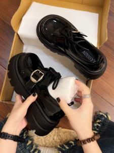 Retro British Style Womens round Toe Lace-Up Fashion Single Shoes Black Versatile Spring Autumn New Arrival Leather Flats