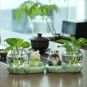 Bộ decor ếch xanh gấu trúc trang trí bàn làm việc thu hút tài lộc cầu bình an