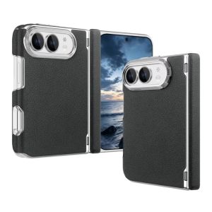 szhaiyu | Luxury Lychee Grain Leather Case For iPhone Duo iPhone 18 Fold With Hinge With Lens Protector Shockproof Hinge Cover Fundas
