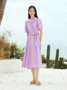 Elegant Fashion Purple Collar Elastic Waist Dress