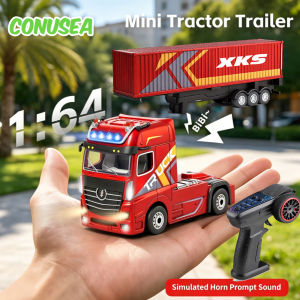 1/64 Rc Car Tractor Truck with Tailer 4Wd Toy Car Drift with Lights Independent Control Liftable Container Radio Control Vehicle