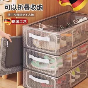 กล่องรองเท้าพับได้ใสโปร่งใสสำหรับจัดระเบียบในครัวเรือน ชั้นวางรองเท้าพับได้ ตู้รองเท้าใต้เตียงสำหรับเก็บรองเท้าในห้องนอน