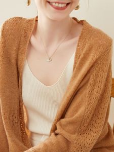 Pure Cashmere Cardigan Womens Thin Spring New Arrival Cut Out Knitting Outwear Loose and Lazy Style Short Wool Shawl