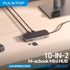 PULWTOP MacBook Pro Docking Station Dual Monitor 4K 60Hz with 2HDMIPDEthernetUSB A/C 10GbpsSD/TF USB 2.0