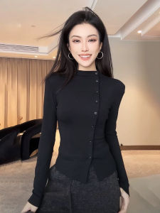 Pure Desire Fashion Womens Long Sleeve Fleece Lined Slim Fit T-Shirt Inner Wear Top Single Button Knitted Polyester Fiber