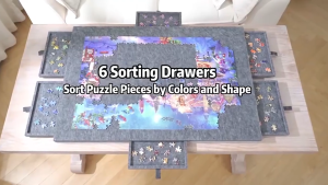 1000/15000pcs Jigsaw Puzzle Board with Stand & 6 Drawers 2-in-1 Foldable Non-Slip Felt Mat Odorless