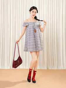 Váy Một Bên Vai Kẻ Caro Ngọt Ngào Cổ Điển Của Cokolove Cho Nữ Váy Ngắn Rộng Rãi Váy Chữ A Mùa Hè Thường Ngày