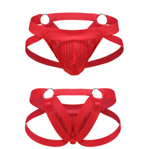 Jockstrap กางเกงในตาข่ายสำหรับผู้ชายกางเกงในเปิดก้นกางเกงในตาข่ายโปร่งใสสายรัดขาทรงตองเอวต่ำห่วงโลหะยืดหยุ่น