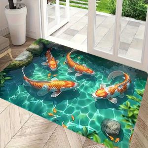VIKAMA 3D Koi Pond Doormat Washable and Non-Slip Front Door Welcome Mat Indoor and Outdoor Rug Home Decor