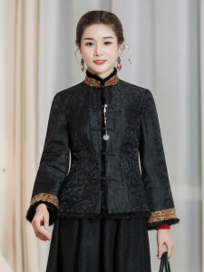Thickened Cotton Lined Silk Cheongsam Top Classic Chinese Style Retro Button Front Ladies Tang Suit Autumn Winter Collection