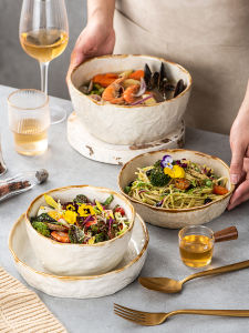 Nordic Simple Ceramic Bowl Plate Dining Utensils Home Use Dish Rice Bowl Noodle Bowl Soup Bowl Creative Western Style Salad Bowl