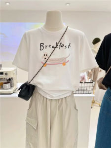 Áo Thun Nữ Tay Ngắn Cổ Tròn Màu Trắng Mùa Hè 2025 Dáng Rộng Thoải Mái Màu Trơn Đơn Giản Vai Áo Phong Cách Mới