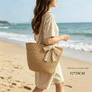 2026 Large Capacity Woven Straw Bag Fashion Beach Vacation Tote Bucket Handbag for Women Versatile Shoulder Bag
