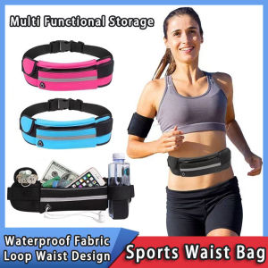 Sports Waist Bag Waterproof Running Waist Bag Gym Cycling Exercise Outdoor Sports Fitness With 3 Pockets Reflective Strips Hiking Camping Exercise Pocket Bag Beg Pinggang 运动腰包