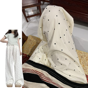 กางเกงขายาวทรงหลวมเอวสูงผ้าไหมน้ำแข็งลายจุดฤดูร้อนใหม่ ทรงสลิมฟิต กางเกงขายาวทรงขากว้าง ผ้าโพลีเอสเตอร์ สไตล์เกาหลี