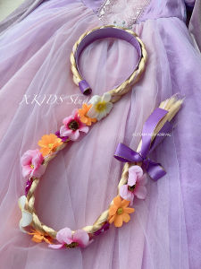 Princess Long Hair Wig Bandana for Girls Golden Long Braids Extended Version Rapunzel Headwear Hair Accessories