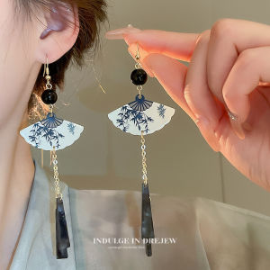 High-End Chinese Style Fan Earrings 2024 New Arrival Alloy Silver Gold Plated for Women Traditional Hanfu Qipao Horse Face Skirt Ear Decor