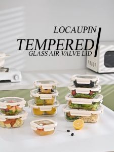 LOCAUPIN B1T1 Borosilicate Glass Airtight Lunch Box Leakproof Meal Prep Container Microwave Oven Safe Food Keeper