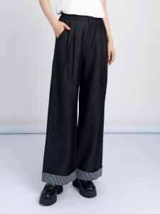 Elegant High Waist Striped Wide Leg Pants Womens Casual Style Autumn New Arrival Slimming Straight Tube Jeans by Yanzi