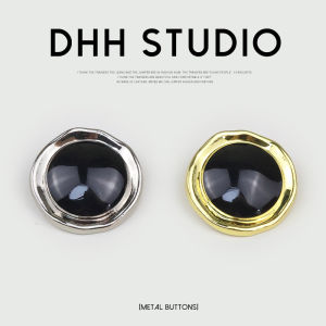 Simple Black Metal Button High Heel Hand Sewing Buckle Small Fragrance Style Suit Coat Cashmere Woolen Coat Button