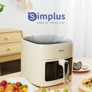 Simplus Air Fryer 6.5L Large Capacity 1500W Power Digital Touch Screen Visible Transparent Window Large Capacity Non-Stick Coating l 10 Preset Menu Rapid Heater Oil-free Dehydration