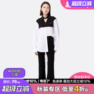 Casual Loose Long Sleeve Shirt Autumn Wear 2025 New Womens Fashion Patchwork Design Cotton Blend Fabric Square Collar Mid-Length