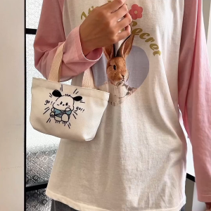 Printed Canvas Hand-held Bag Pacha Dog Mini Bag with Large Capacity 新款印花帆布手拎包帕恰狗迷你小包大容量水乳便携收纳随身包手机