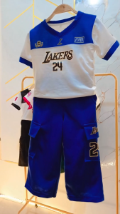 Setelan Anak Laki-laki Lakers24 Lengan Pendek Celana Cargo Usia 3-12 Tahun