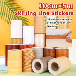ZEO Wood Grain PVC Self Adhesive Wallpaper Waterproof Skirting Line Wood Baseboard Wall Border Stickers