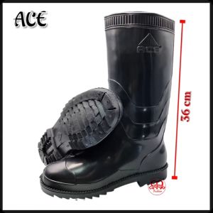 Ace Mens Knee-High Non-Slip long waterproof rubber Black rainboots Bota (14" or 36 cm)