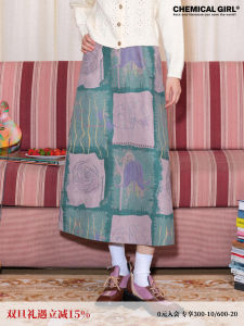 กระโปรงทรงเอพิมพ์ลายดอกไม้สไตล์วินเทจ กระโปรงทรงเอยาวปานกลางผ้าโพลีเอสเตอร์ผสมไนลอนสำหรับผู้หญิงในฤดูใบไม้ร่วงปี 2024