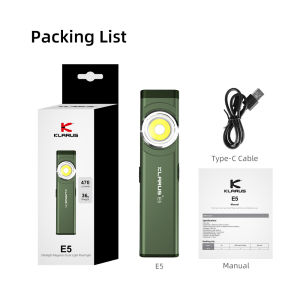 Klarus E5 EDC Rechargeable Flashlight With USB Charging LED Lantern Built-in Li-ion Battery Torch 470LM IPX4 with Tail Magnetic