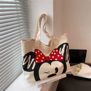 Large Capacity Canvas Bag Womens Fashionable Outgoing Single Shoulder Handbag Mickey Print 2024 New Mommy Bag Versatile Tote Bag