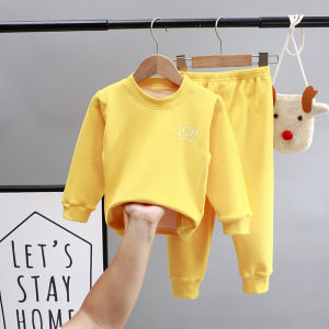 Kids Heattech Intimates Suit 2024 Matching Fall and Winter Dralon Boy Girl Fleece-lined Thickened Loungewear 90-180