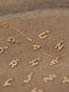 Pure 10K Gold Mini Letter Pendant 26 English Alphabet Micro Paved Zircon Stone Pendant Womens Fashion Jewelry Accessory