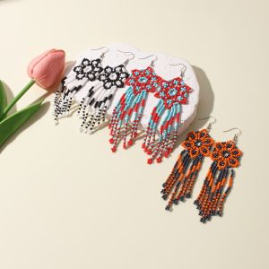 Flower Collection Bohemian Style Beaded Earrings Seed Bead Pendant Earrings Handmade Holiday Gifts