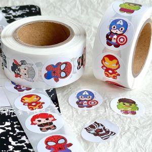 Bandai | New 500PCS Avengers Roll Sticker MV Decorative Seal Sticker Circular Alliance Hulk Steel Iron Man Sticker Kids Gift Kawaii