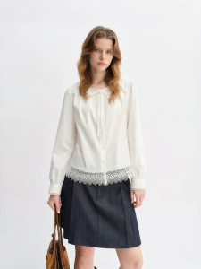DUSHU | Sweet Lace Ruffle Skinny Long Sleeve Womens Shirt