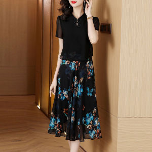 DAIXIANGFEIZI | Đầm Mẹ Chiffon Phong Cách Cheongsam Thẩm Mỹ Mới Cho Mùa Hè Tay Ngắn