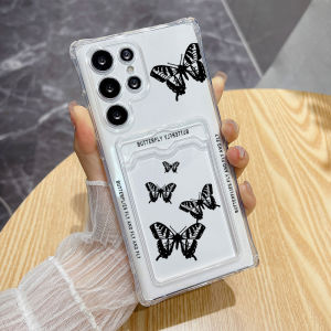 AKABEILA | Card Holder Dinosaur Phone Case For Samsung Galaxy S25 Ultra S24 S23 FE S22 Plus A05 A05s Transparent Soft Shockproof Covers