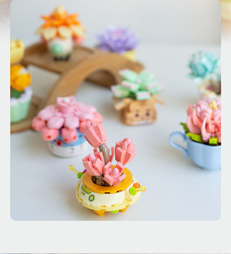 Conjunto de blocos de construção suculenta e buquê diy_voghion.com
