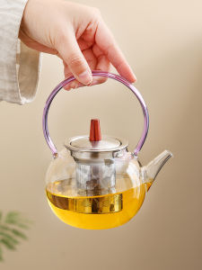 Heat Resistant Glass Tea Pot with Filter Luxury Sensation Embroidered Handle Brewing Water Kung Fu Tea Set Chinese Style
