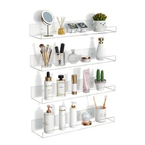 2pcs Transparent Floating Wall Shelves Bathroom Storage Shelf Wall Mounted Toilet Bathroom Storage Rack Bathroom Organizer