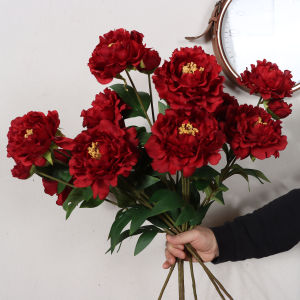 Vật Dụng Chụp Ảnh Studio Chất Lượng Cao Bằng Vải Nhung Đỏ Trung Hoa 3 Đầu Hoa Phong Lan Giả Hoa Phong Cách Trung Hoa