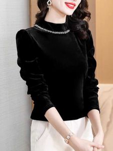 Stylish High-end New 2026 Autumn Womens T-shirt Velvet