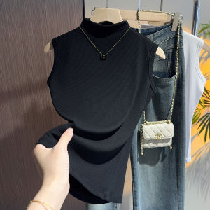 Áo Thun Cổ Cao Phong Cách Mỹ Cổ Điển Cho Nữ Dáng Ôm Vừa Vặn Không Tay Màu Đen Gợi Cảm Áo Vest Áo Thun Mùa Thu