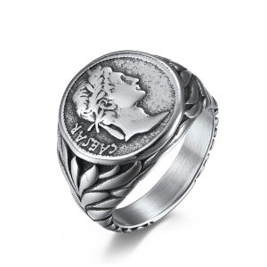 Mens Vintage Roman Empire Caesar Rings Stainless Steel Silver/Gold Color Coin Caesar Head Signet Men Rings Fashion Jewelry Gift