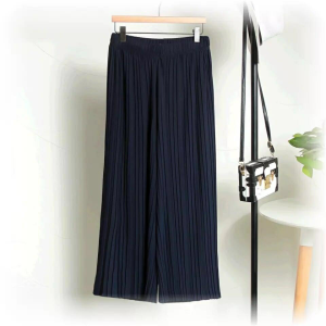 Summer Fashion Chiffon Wide Leg Pants High Waist Pleated Loose Casual Comfortable Nine Points Skirt Pants Commute Simple Style